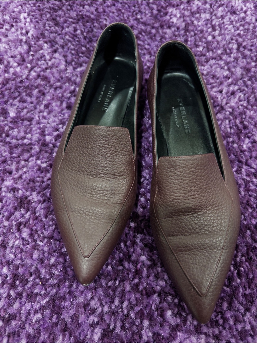 Everlane Women's Pointed Toe Leather Flats — Burgundy